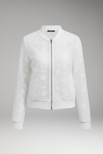 Women's Bomber Jacket Floral Embroidery Transparent - 
Fashinoza