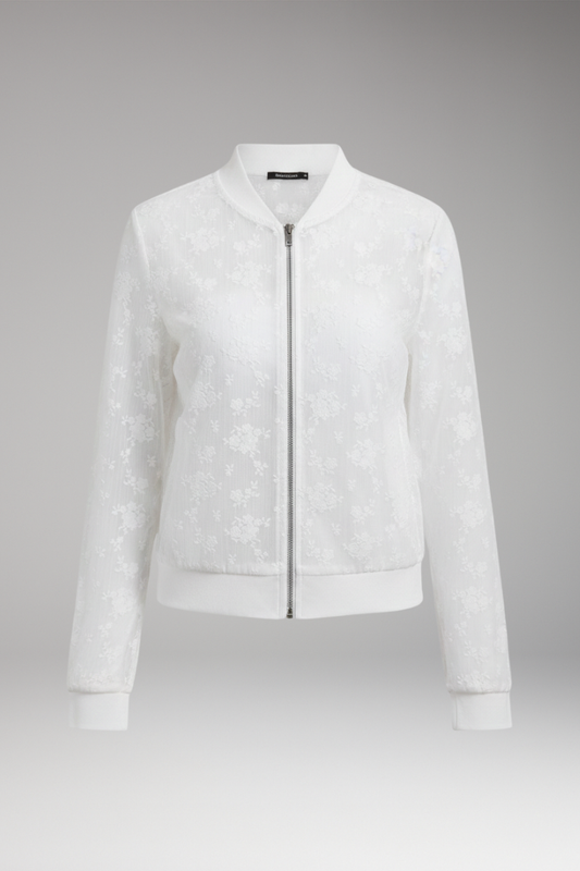 Women's Bomber Jacket Floral Embroidery Transparent - 
Fashinoza