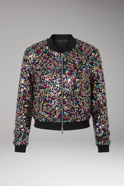 Women's Polka Dot Bomber Jacket V-Neck - 
Fashinoza