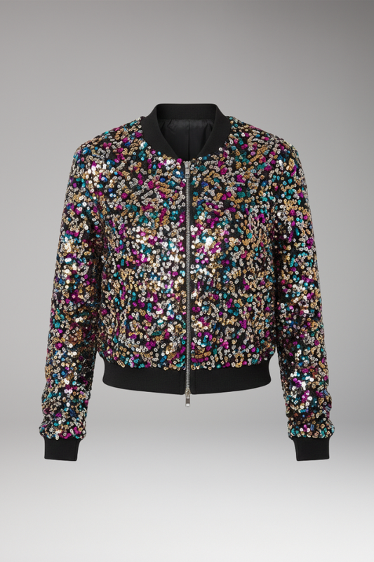 Women's Polka Dot Bomber Jacket V-Neck - 
Fashinoza