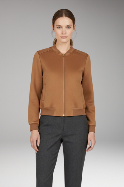 Women's Bomber Jacket Zip Closure Ribbed