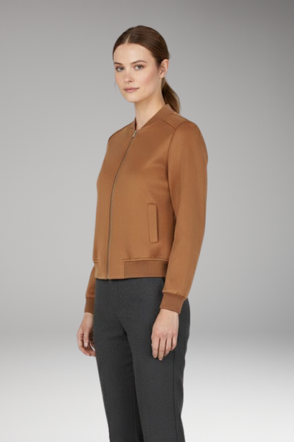 Women's Bomber Jacket Zip Closure Ribbed