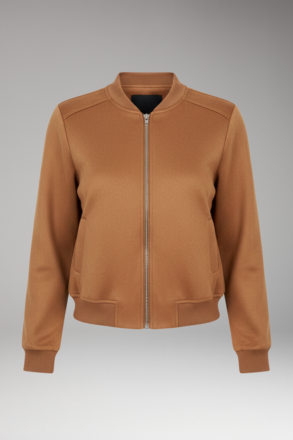 Women's Bomber Jacket Zip Closure Ribbed - 
Fashinoza