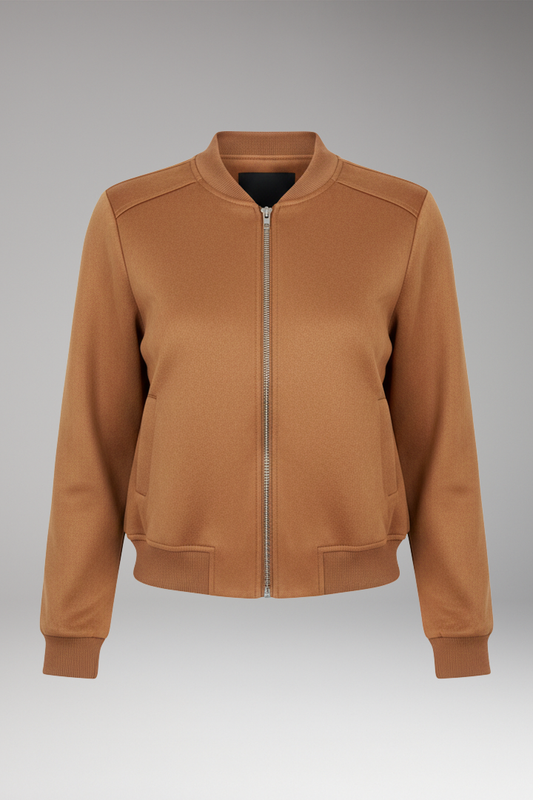 Women's Bomber Jacket Zip Closure Ribbed - 
Fashinoza