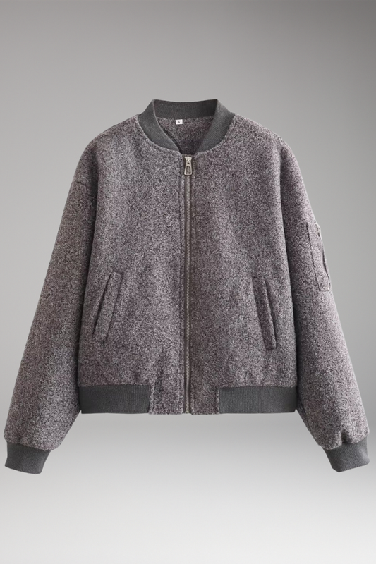 Women's Bomber Jacket Zipper Elastic Cuffs - 
Fashinoza