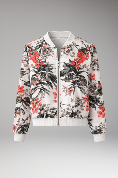 Women's Floral Bomber Jacket Zipper Closure - 
Fashinoza
