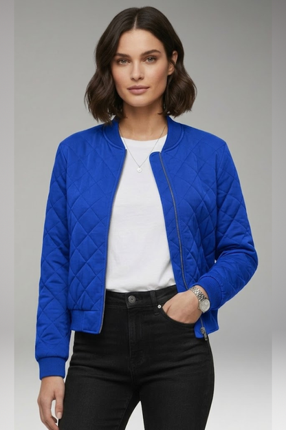 Women's Zipper Bomber Jacket Ribbed Details