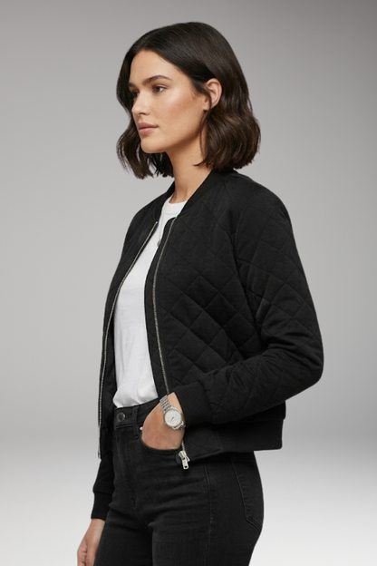 Women's Zipper Bomber Jacket Ribbed Details