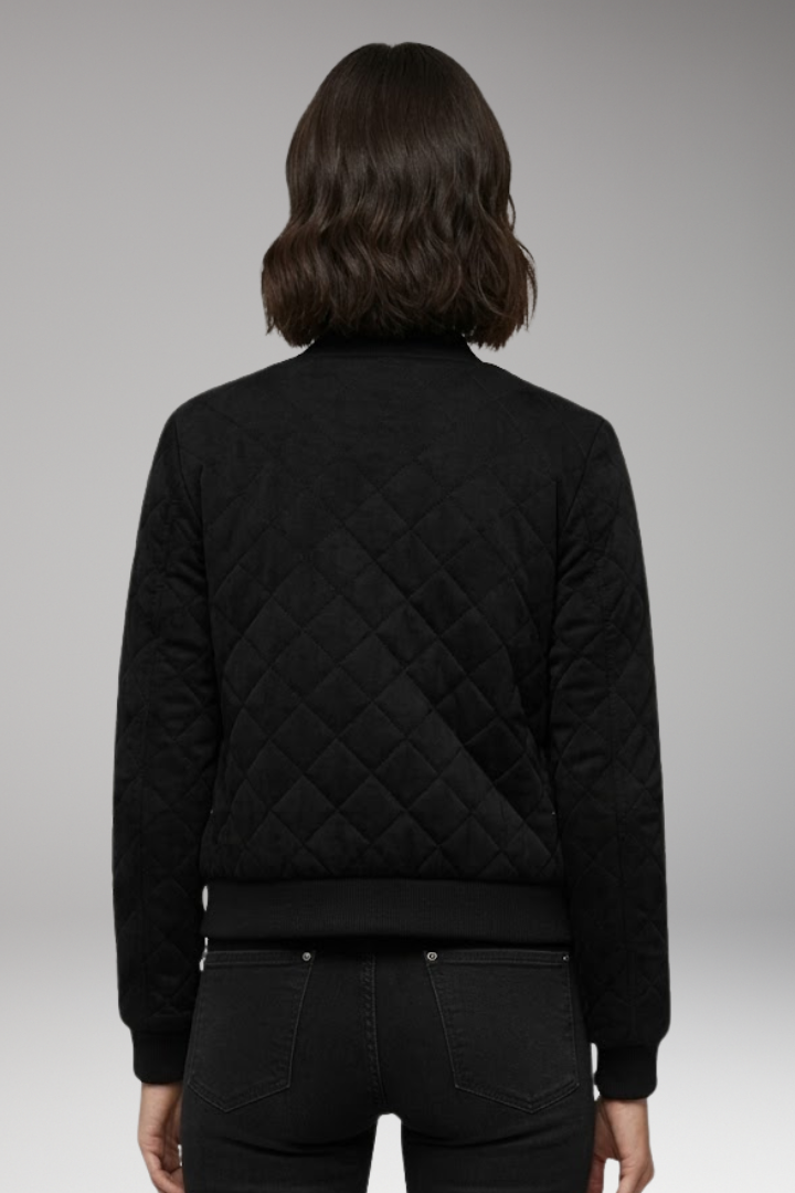 Women's Zipper Bomber Jacket Ribbed Details