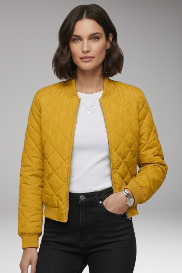 Women's Zipper Bomber Jacket Ribbed Details
