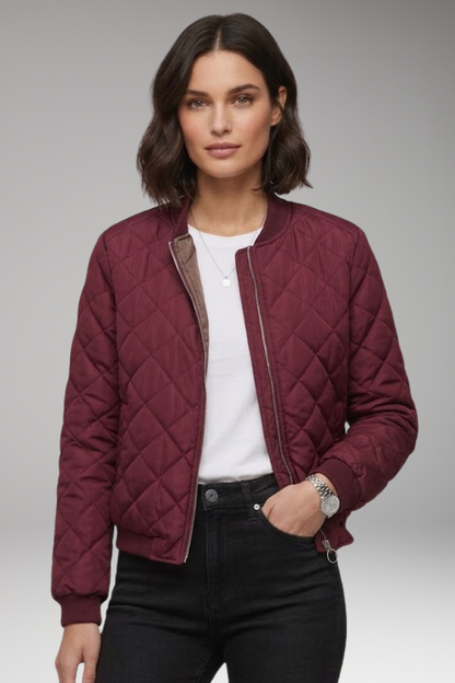 Women's Zipper Bomber Jacket Ribbed Details