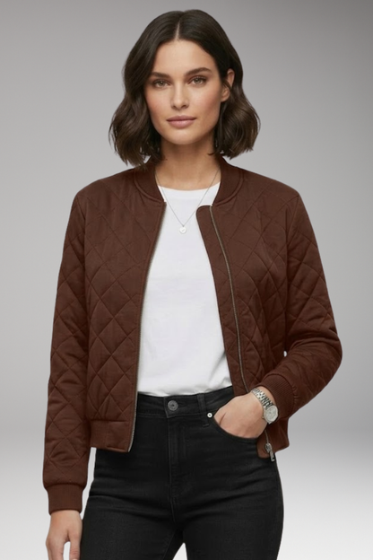 Women's Zipper Bomber Jacket Ribbed Details