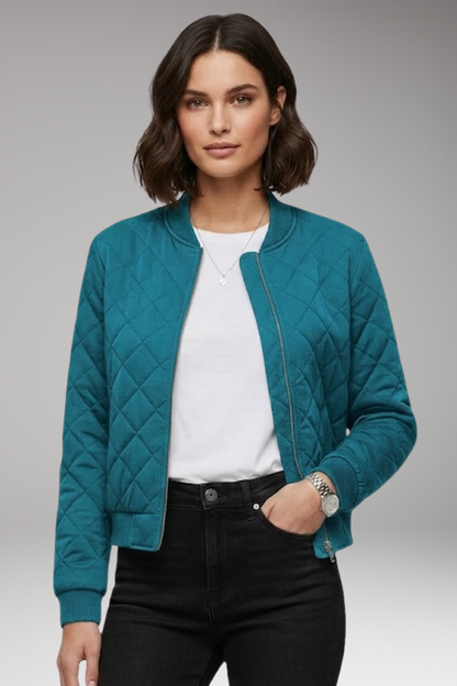 Women's Zipper Bomber Jacket Ribbed Details