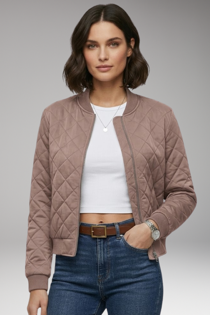 Women's Zipper Bomber Jacket Ribbed Details
