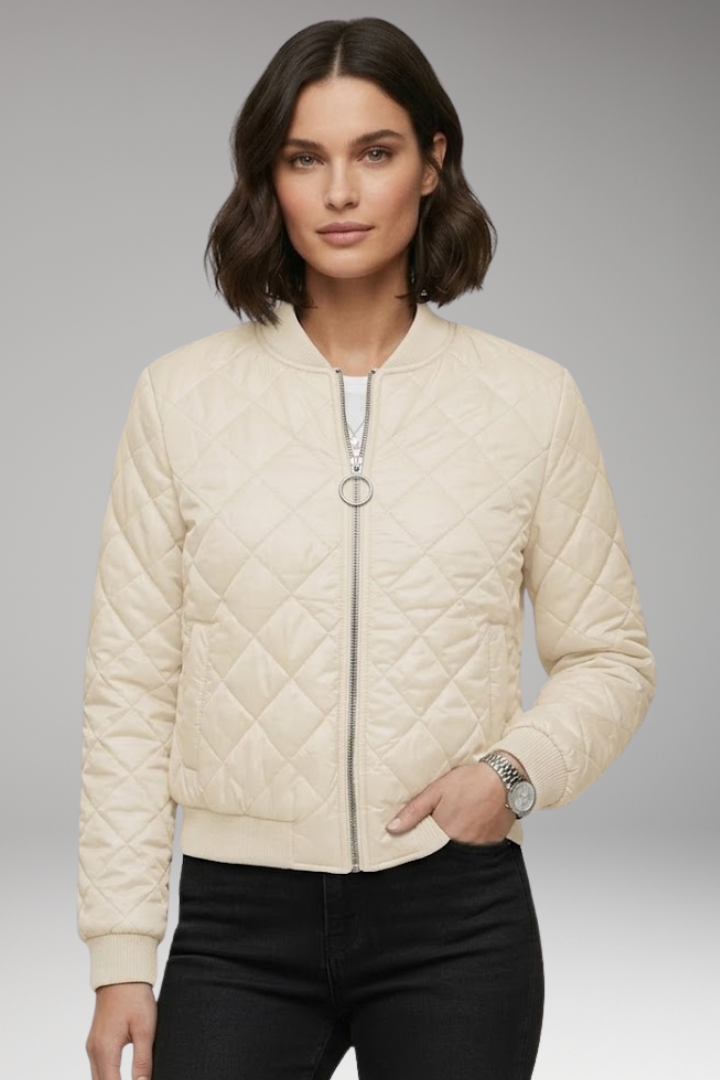 Women's Zipper Bomber Jacket Ribbed Details
