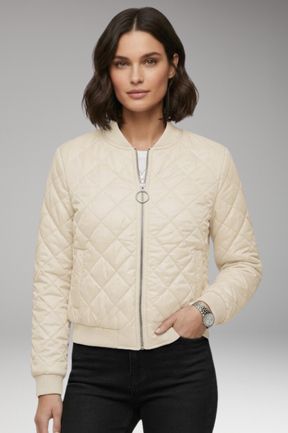 Women's Zipper Bomber Jacket Ribbed Details