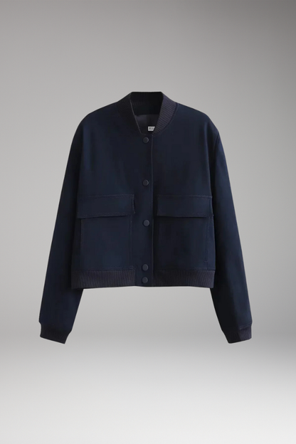Women's Zipper Bomber Jacket Ribbed Waist - 
Fashinoza