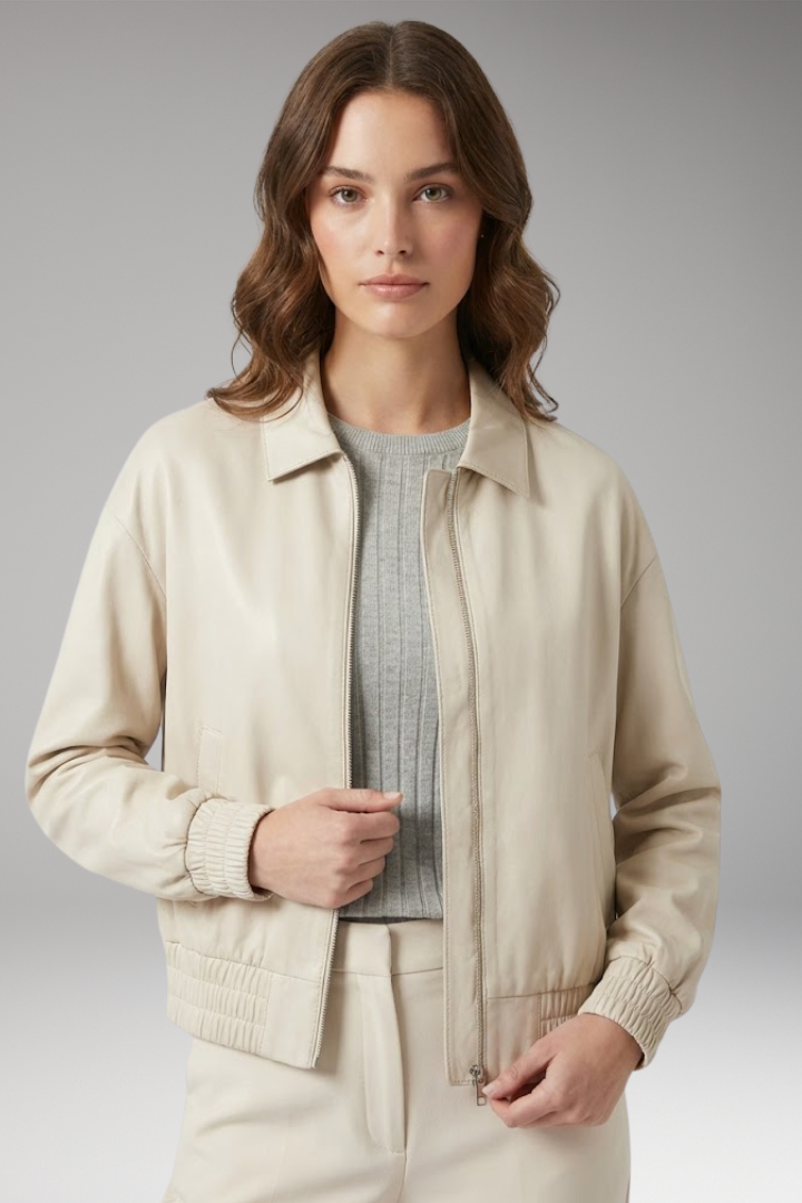 Women's Zipper Bomber Jacket Ribbed Edges