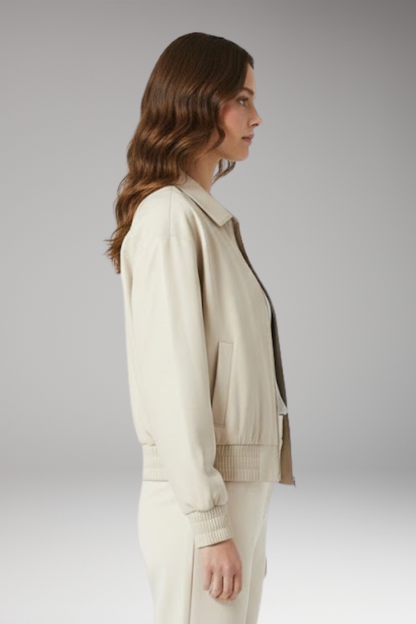 Women's Zipper Bomber Jacket Ribbed Edges