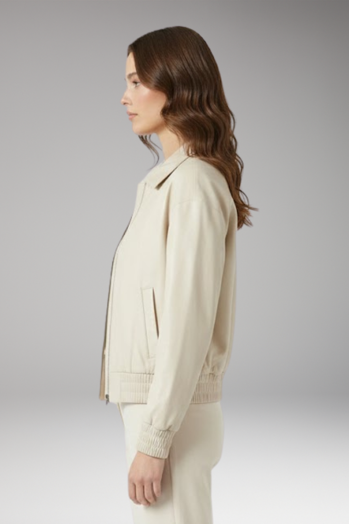 Women's Zipper Bomber Jacket Ribbed Edges