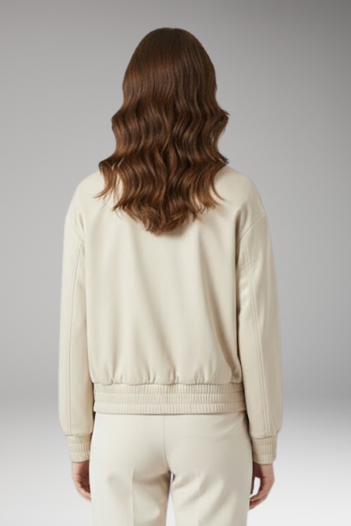 Women's Zipper Bomber Jacket Ribbed Edges