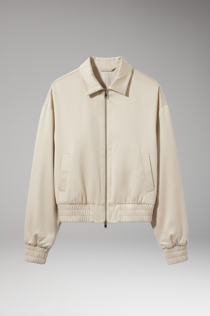 Women's Zipper Bomber Jacket Ribbed Edges - 
Fashinoza