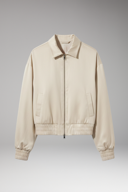 Women's Zipper Bomber Jacket Ribbed Edges - 
Fashinoza
