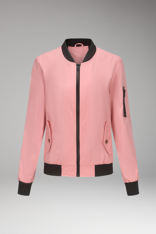 Women's Bomber Jacket Zipper Pockets Sporty Collar - 
Fashinoza