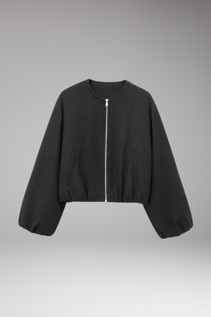 Women's Zipper Bomber Jacket Elastic Fit - 
Fashinoza