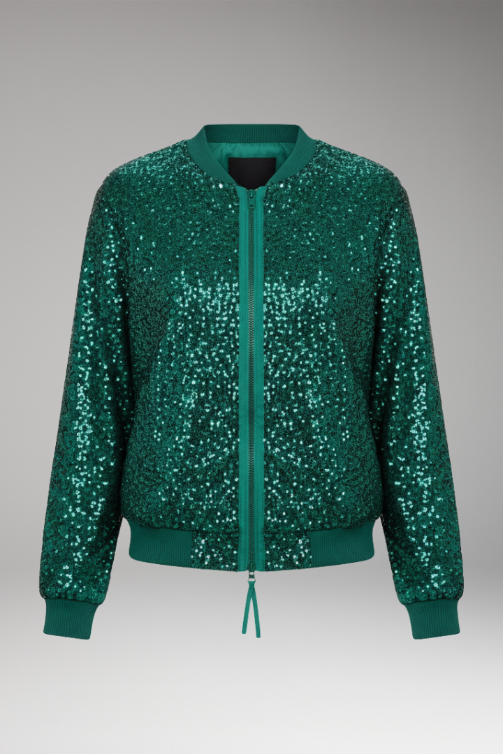 Women's Glitter Bomber Jacket Zipper Front - 
Fashinoza