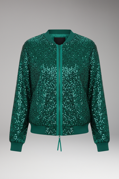 Women's Glitter Bomber Jacket Zipper Front - 
Fashinoza
