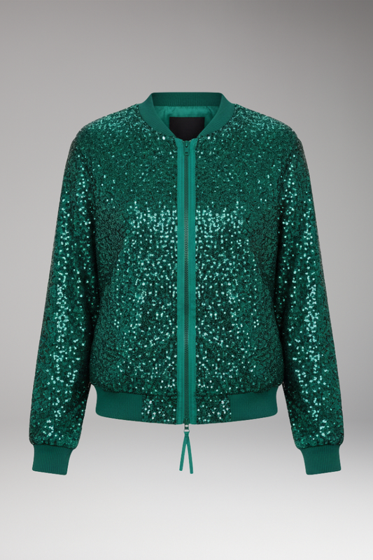 Women's Glitter Bomber Jacket Zipper Front - 
Fashinoza