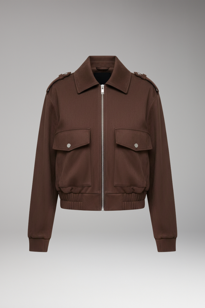 Women's Bomber Jacket Zipper Patch Pockets - 
Fashinoza