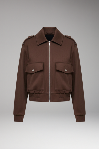 Women's Bomber Jacket Zipper Patch Pockets - 
Fashinoza