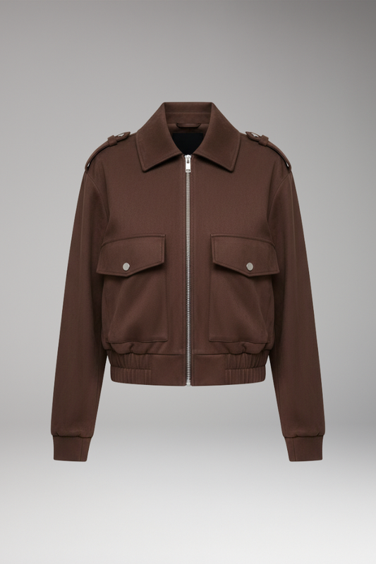 Women's Bomber Jacket Zipper Patch Pockets - 
Fashinoza