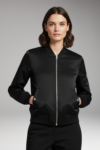 Women's Zipper Bomber Jacket With Pockets