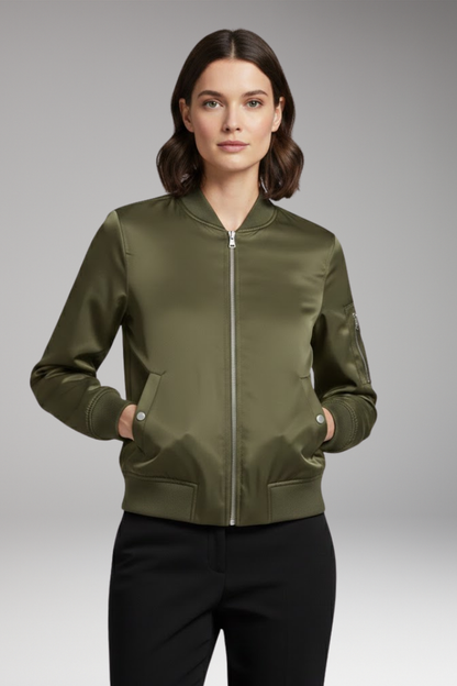 Women's Zipper Bomber Jacket With Pockets