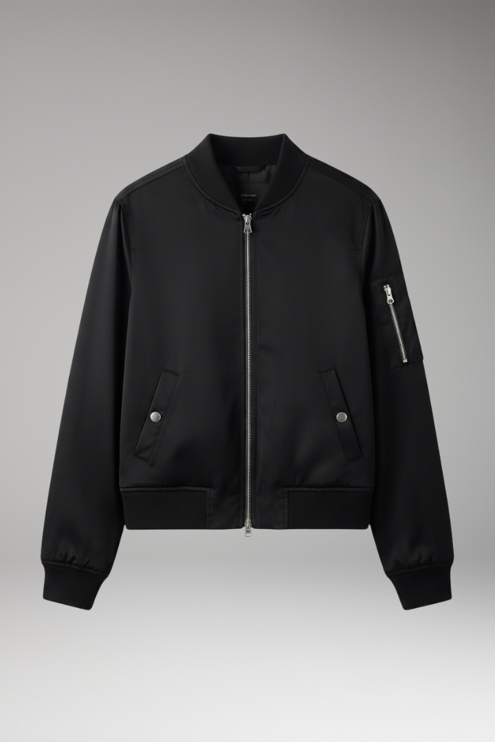 Women's Zipper Bomber Jacket With Pockets - 
Fashinoza