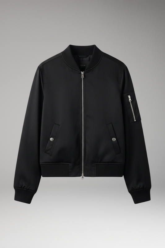 Women's Zipper Bomber Jacket With Pockets - 
Fashinoza