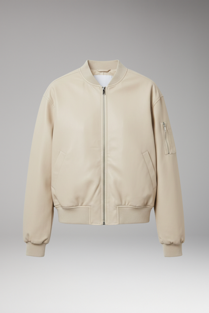 Women's Zipper Bomber Jacket Ribbed Edges - 
Fashinoza