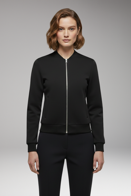 Women's Slim Fit Bomber Jacket Zipper Black