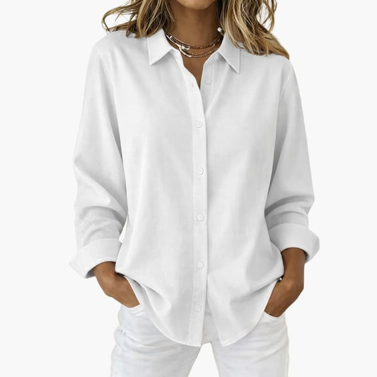 Women's Long Sleeve Blouse Cotton Loose Fit White - Fashinoza