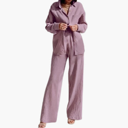 Women's Two-Piece Button-Down Shirt Wide Leg Pants Set