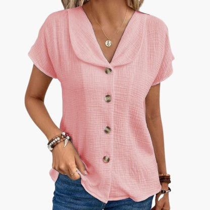 Women's Button Detail T-Shirt Knotted Hem