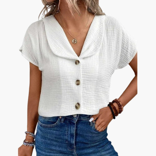 Women's Button Detail T-Shirt Knotted Hem - Fashinoza
