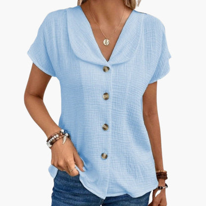 Women's Button Detail T-Shirt Knotted Hem