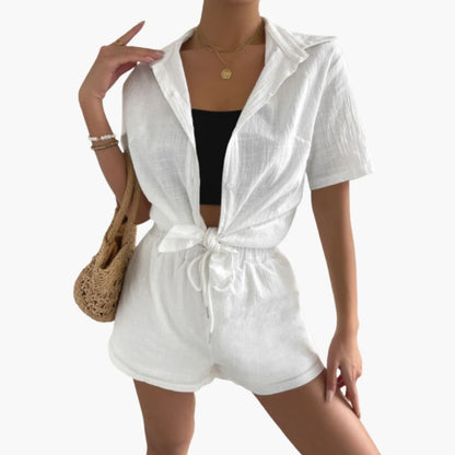 Women's Two-Piece Shorts Set Cotton Button Front