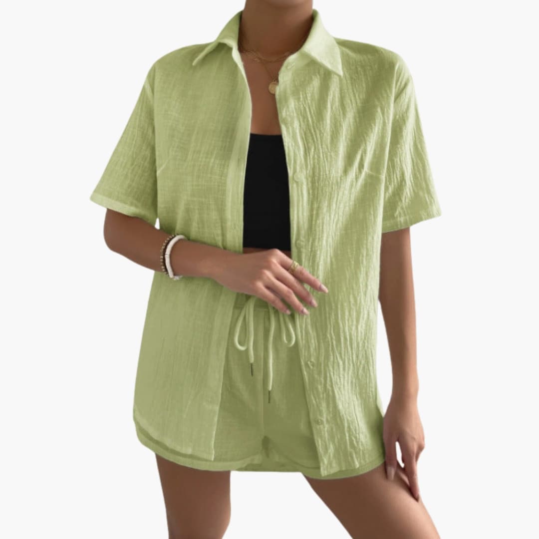 Women's Two-Piece Shorts Set Cotton Button Front