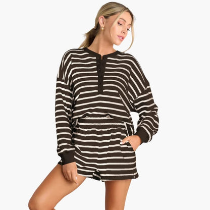 Women's Two-Piece Shorts Set Cotton Elastic Waist - Fashinoza