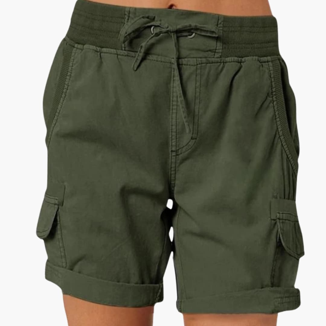 Women's Cargo Shorts Drawstring Waist Multi-Pocket Beige